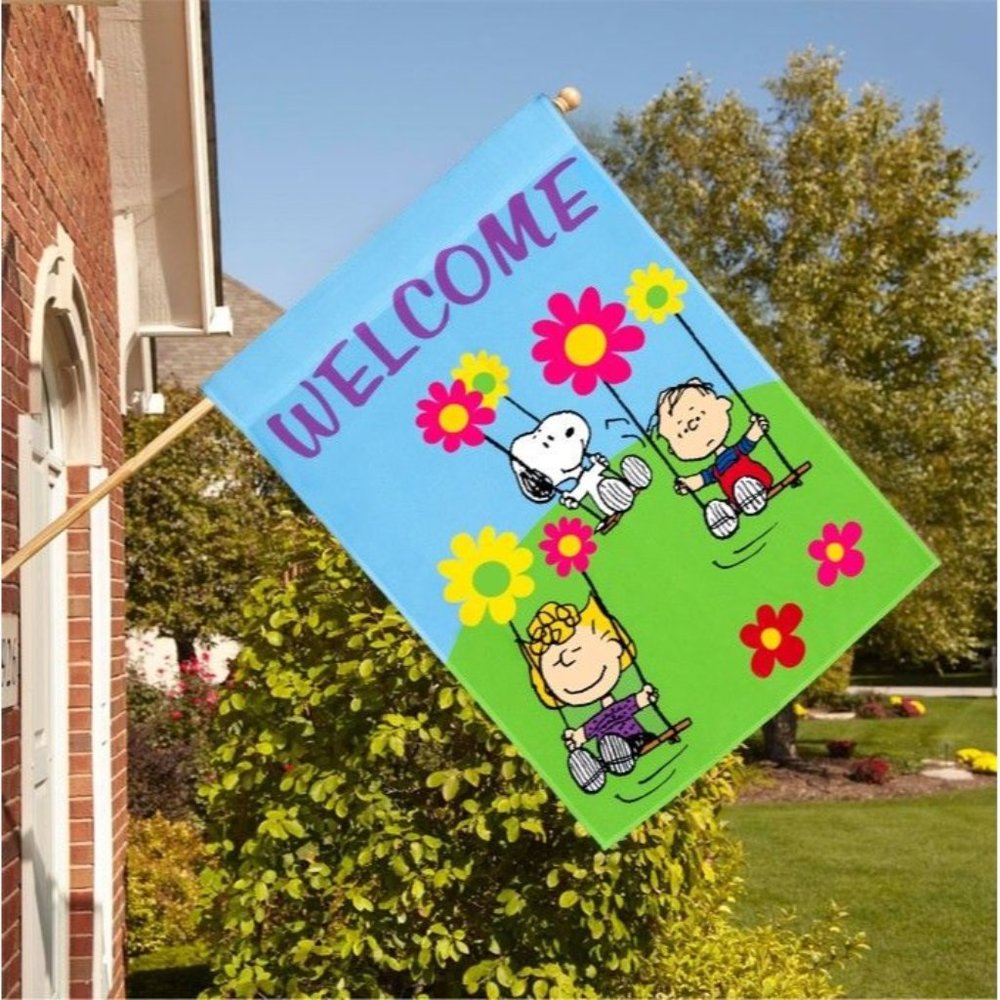 Snoopy Peanuts Gang WELCOME Flag Large House Size 28" x40" Spring Summer#44411